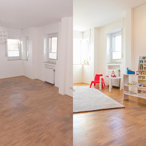 Vorher-Nacher Vergleich eines Kinderzimmers mit und ohne Homestaging